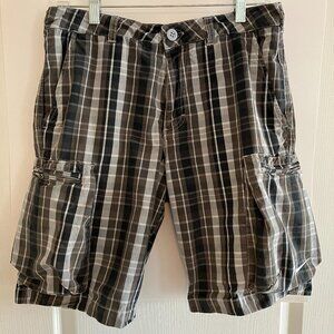 Nike Cargo Shorts Gray Plaid Cotton Size Medium Waist 32" Adult Mens